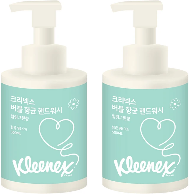 크리넥스 버블버블 핸드워시 힐링그린향, 500ml, 2개 - 쿠팡