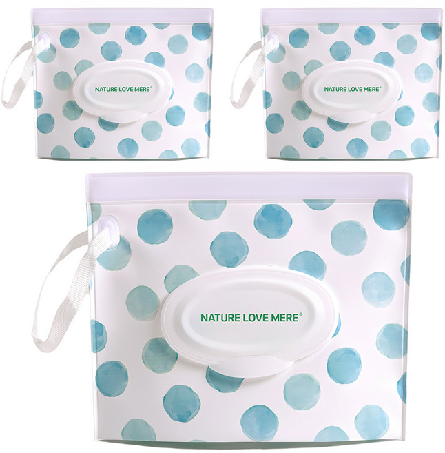 Nature Love Mere DIY濕紙巾抽取袋, 水滴款 綠色 + 白色, 3個