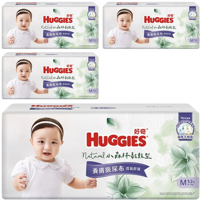 HUGGIES 好奇 小森林黏貼型紙尿褲/尿布 6~11kg 30837, 中碼 (M), 208片