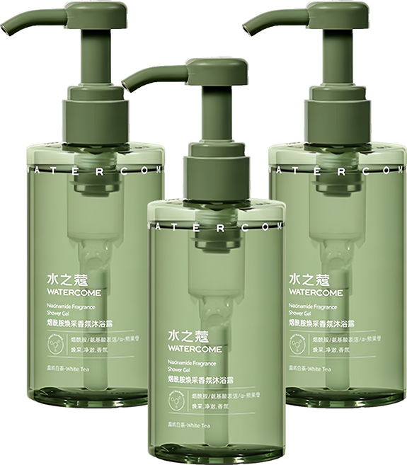 WATERCOME 水之蔻 菸醯胺煥采香氛沐浴露 庭嶼白茶, 300ml, 3件