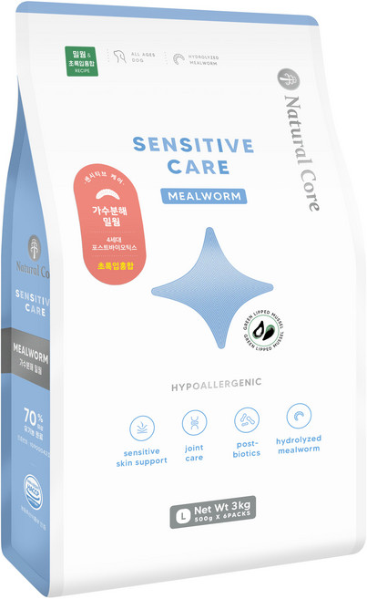 네츄럴코어 강아지 센시티브 케어 기능성 사료 큰입자, 피부/피모+알러지, 3kg, 1개
