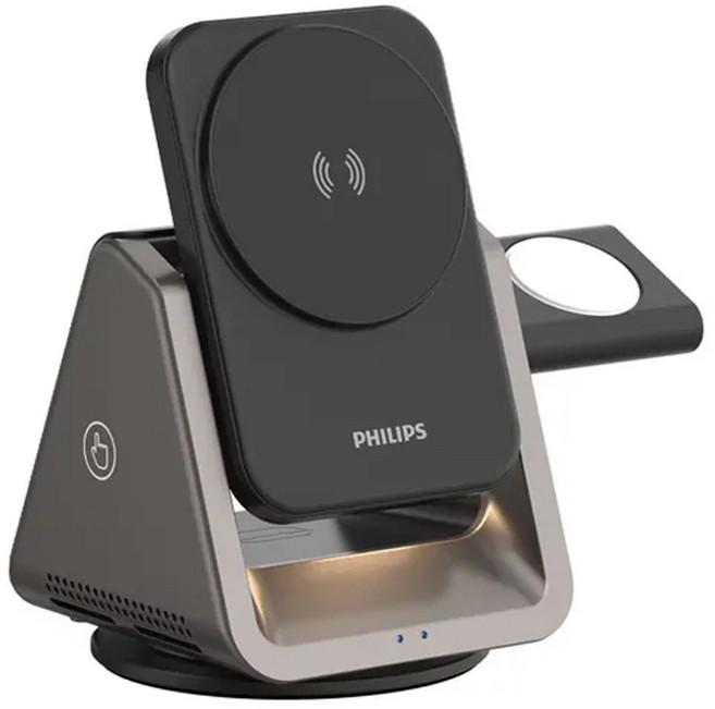 PHILIPS 飛利浦 黑金剛三合一磁吸充電座, 黑色, 1個