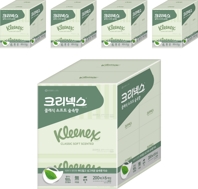 크리넥스 클래식 소프트 숲속향 천연펄프 미용티슈 2겹, 200매, 30개