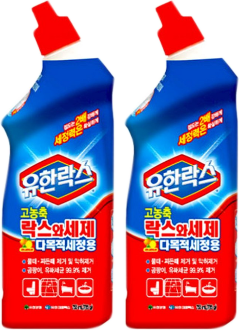 유한락스 고농축 락스와세제 다목적세정용, 755ml, 2개