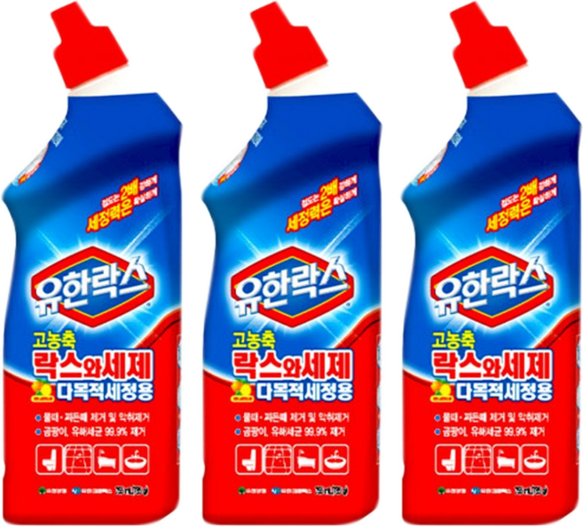 유한락스 고농축 락스와세제 다목적세정용, 755ml, 3개