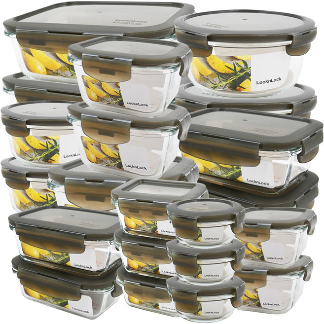 LOCK&LOCK OVEN GLASS Euroglass 密封保鮮盒組, 20個容器 + 20個蓋子, 1組