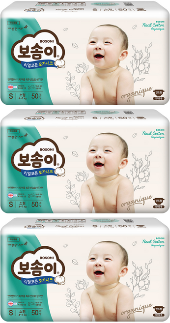 보솜이 리얼코튼 오가니크 밴드형 기저귀, 소형(S), 150매