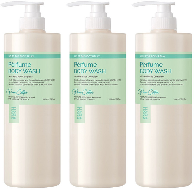 하라즈 퍼퓸 바디워시 퓨어코튼향, 1L, 3개
