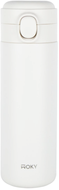 WOKY 沃廚 台灣公司貨 輕量輕芯鈦瓷易潔層彈蓋保溫瓶, 雲靄白, 450ml, 1個