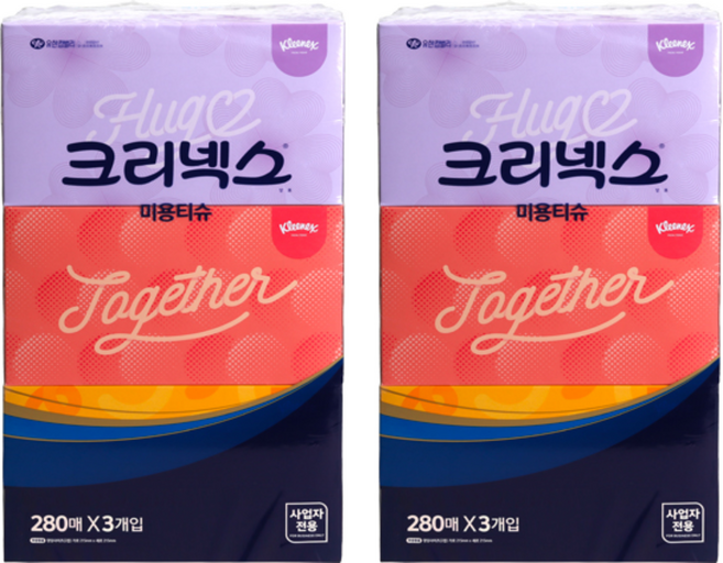 크리넥스 미용티슈 콤비 2겹 3입, 280매입, 6개
