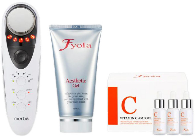 Lotts 메르비 플래티넘 피부 마사지기 + 휘욜라 에스테틱 젤 150ml + 비타민C 앰플 10ml x 3p, 화이트