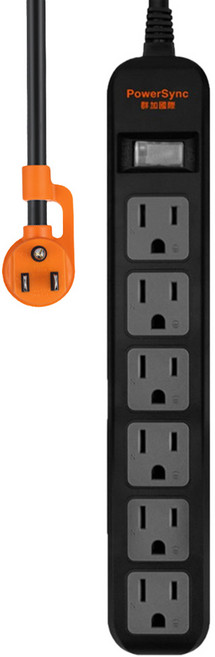 PowerSync 群加 直立式1開6插 防雷擊延長線 3孔 TS6ZF012 24.8 x 4.3 x 3cm, 1條, 黑色, 1.2m