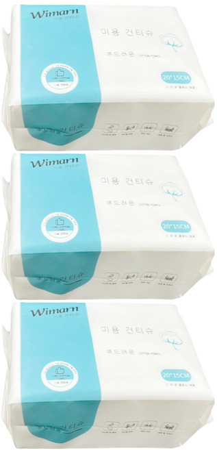 Wimarn 韓國洗臉巾 小(20 x 15cm), 白色, 3包, 白色