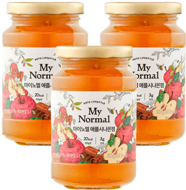 마이노멀 저당 저칼로리 애플시나몬잼, 320g, 3개