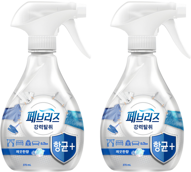 페브리즈 항균플러스 섬유탈취제 깨끗한향 본품, 370ml, 2개