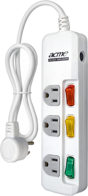 acme 艾克姆 3格延長線 3開關3座 3孔, 1.2m, 白色, 1個