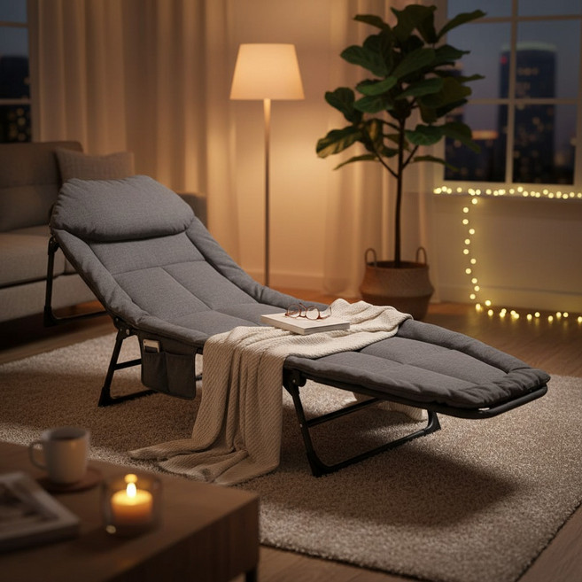 STYLE 格調 摺疊速開 便攜式折疊床辦公室午休折疊躺椅, 灰色