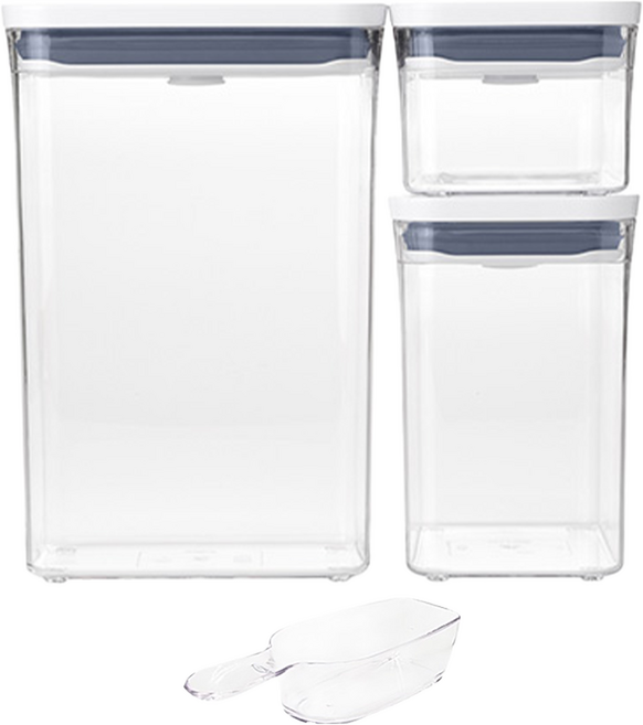 OXO POP 長方按壓保鮮盒三件組含POP匙, 3個容器 + 3個蓋子, 1組