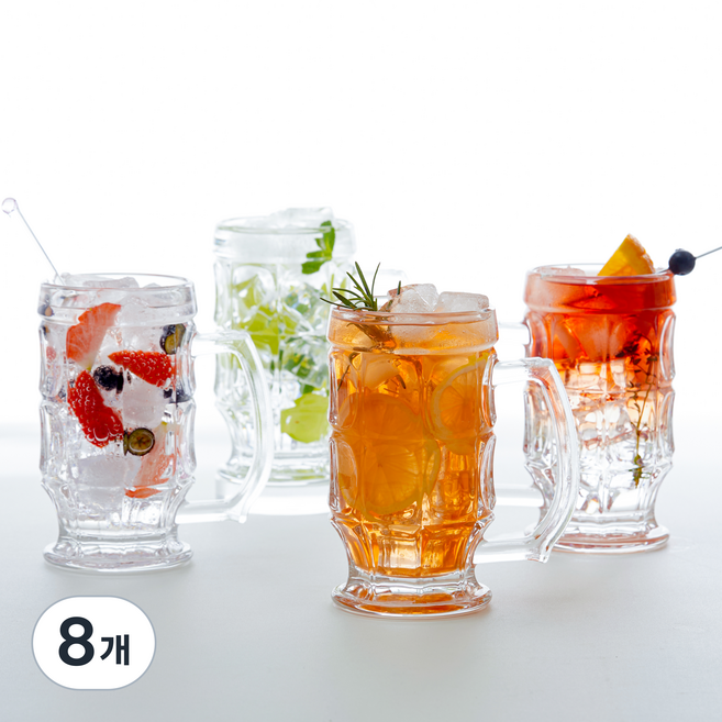 코멧 홈 손잡이가 있는 유리 위스키 하이볼잔 400ml, 투명, 8개