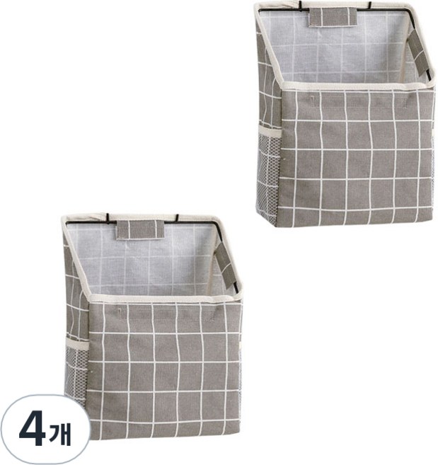 리비움 벽걸이 린넨 수낭 가방 Rv-0013254, 체크 그레이, 4개
