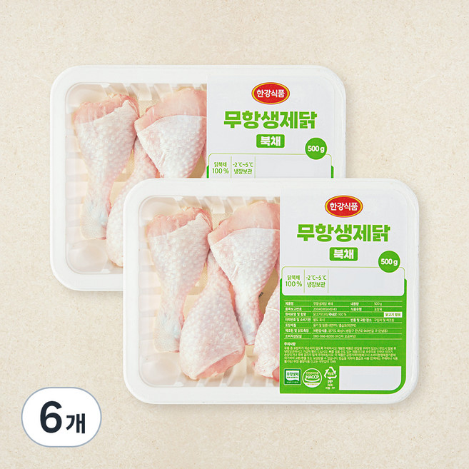 한강식품 무항생제 인증 닭북채 닭다리 (냉장), 500g, 6개