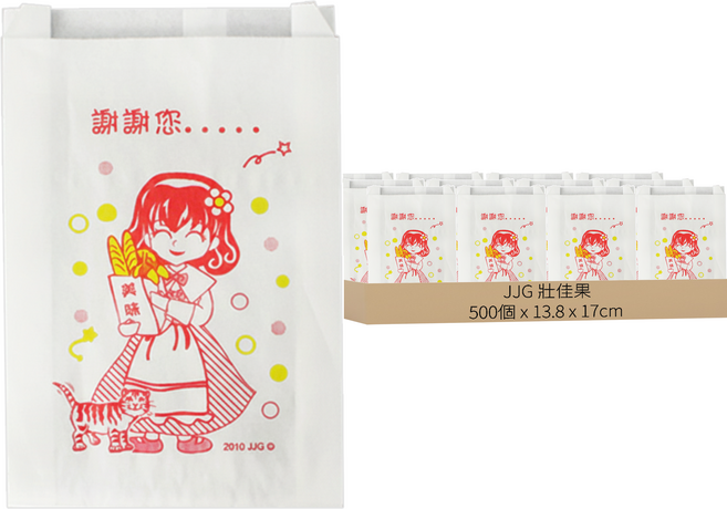 JJG 壯佳果 防油紙袋 小貓咪系列 四兩平袋 13.8 x 17cm 無摺邊, 100個, 5袋