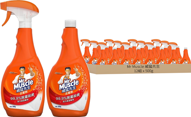 Mr Muscle 威猛先生 去霉劑 噴槍瓶500g+補充瓶500g, 12組, 500g