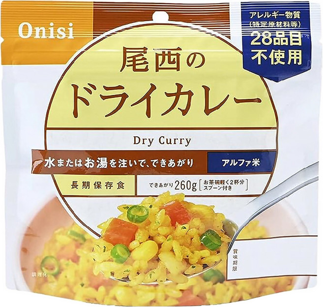 Onisi 尾西 沖泡即食飯 咖哩風味, 1包, 100g