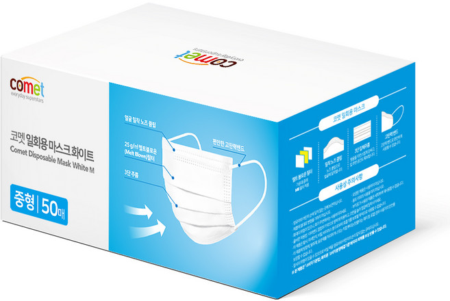 코멧 쉽게 뽑아쓰는 일회용 마스크 중형, 50개입, 화이트, 1개