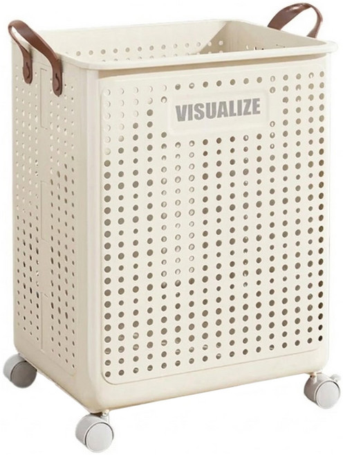 德利生活 可折疊髒衣收納籃 滑輪款, 奶油色