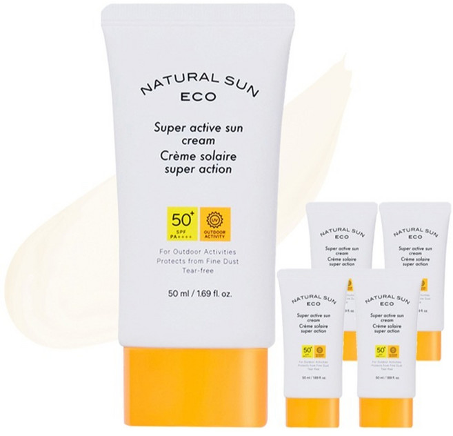 더페이스샵 내추럴 선 에코 슈퍼 액티브 선크림 SPF50+ PA++++, 50ml, 5개