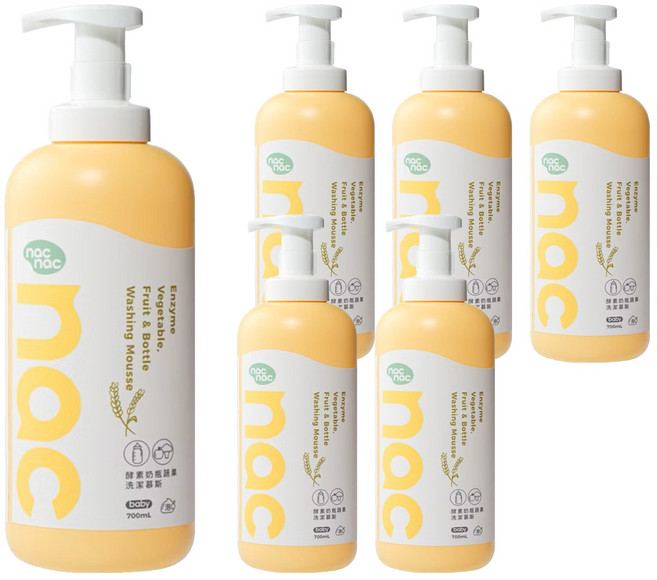 nac nac 酵素奶瓶餐盤蔬果洗潔慕斯, 6個, 700ml