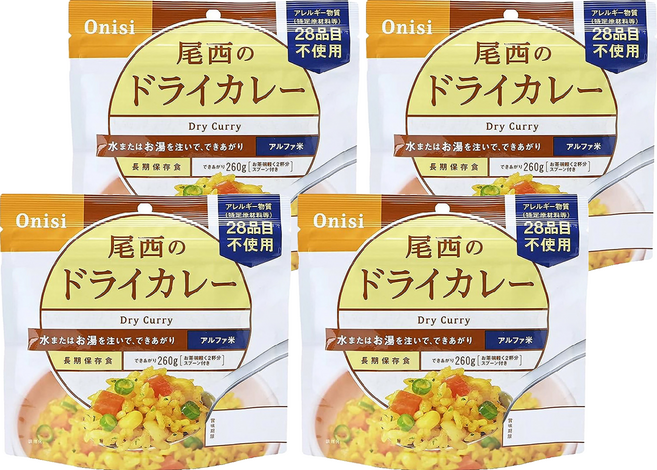 Onisi 尾西 沖泡即食飯 咖哩風味, 4包, 100g