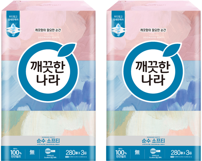 깨끗한나라 순수 소프티 천연펄프 미용티슈 2겹, 280매, 6개