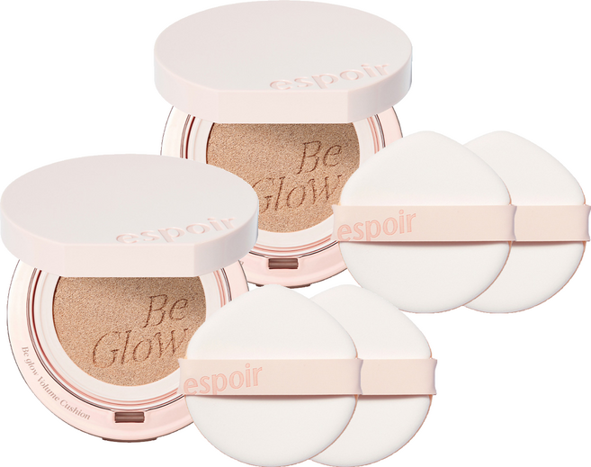 [純素美妝] espoir 艾絲珀 Be Glow Volume 氣墊粉餅13g +粉撲2p組, 22號 花瓣色, 2個
