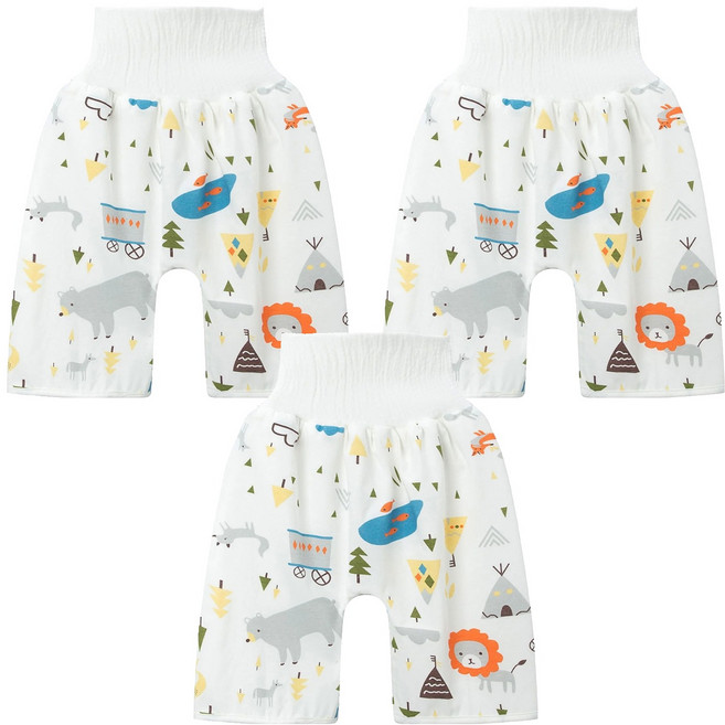 日本竹纖維隔尿褲 棉布材質, 動物 白色, 3件