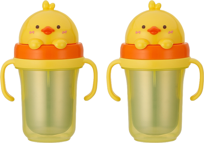 에디슨 프렌즈 흘림방지 이중 스텐 빨대컵2, 300ml, 2개, 오리더기