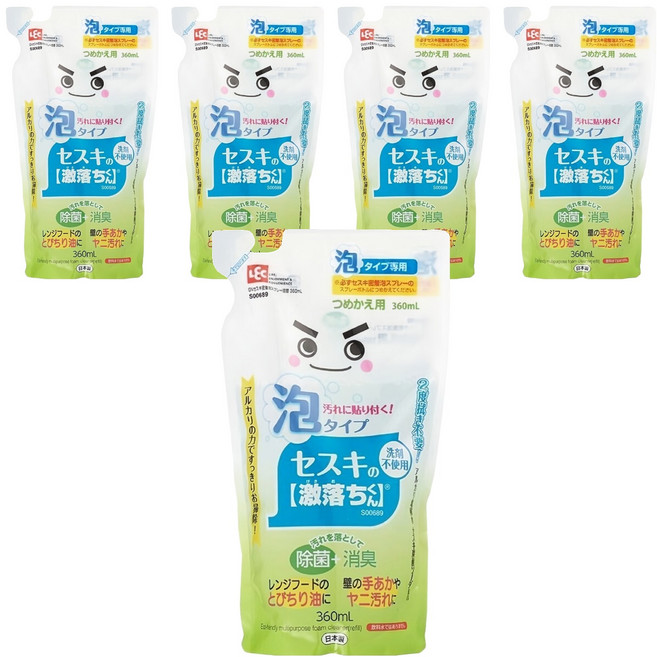 LEC 激落碳酸鈉電解水 泡沫型 補充包 360ml - 無臭無味去污除菌, 5包