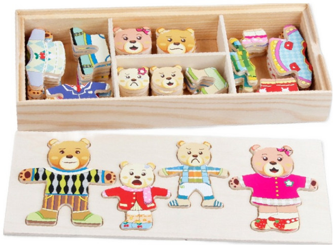 OhBabyLaugh 換衣拼圖 拼圖收納木盒 六種表情衣服鞋子 自由搭配, 1組
