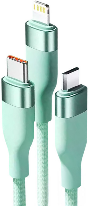 biaze 畢亞茲 三合一100W快充傳輸線 5A USB-Type-C/Lightning/Micro, 2m, 綠色, 1條