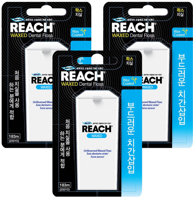 REACH 麗奇 潔牙線 含蠟無味, 183m, 1個, 3盒