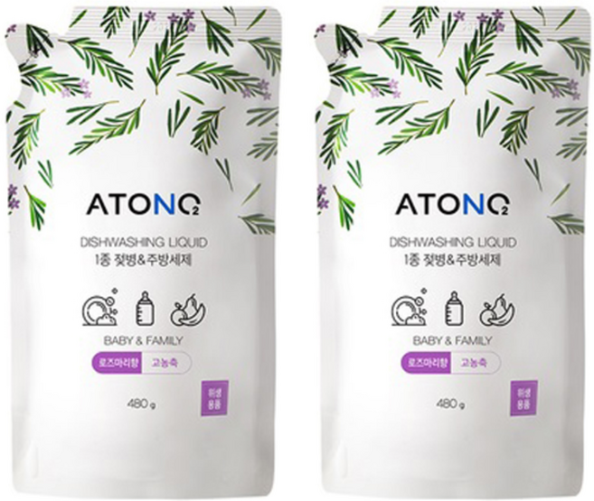 아토앤오투 1종 젖병 & 주방세제 리필 로즈마리향, 480g, 2개