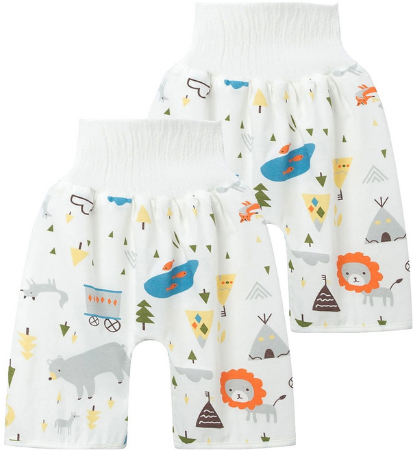 日本竹纖維隔尿褲 棉布材質, 動物 白色, 2件