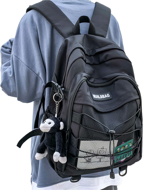 elsso 學生休閒輕便生活防水後背包, 黑色