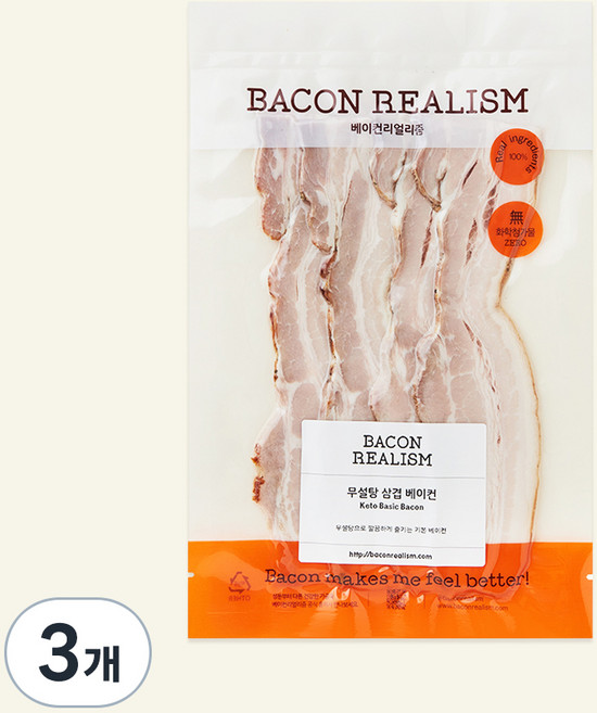 베이컨리얼리즘 무설탕 삼겹 베이컨, 100g, 3개