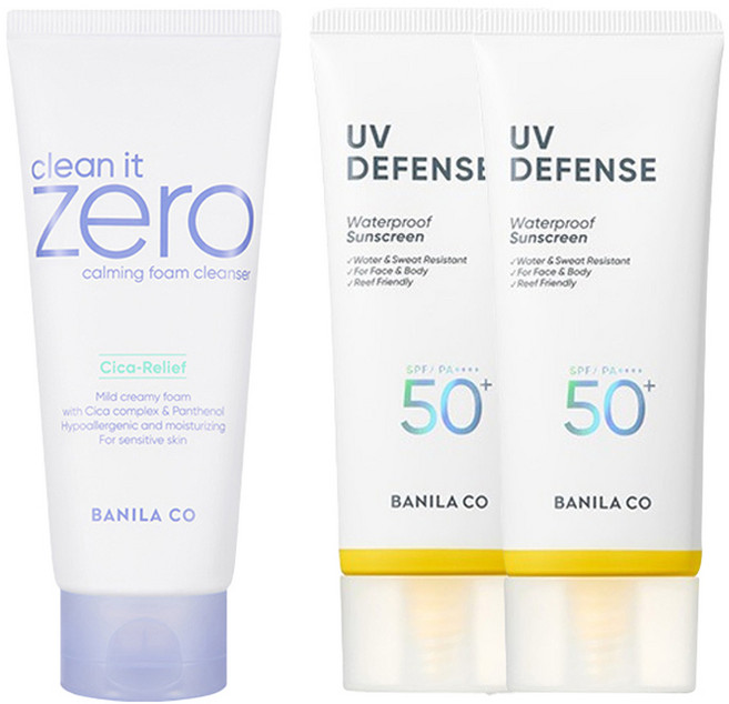 바닐라코 UV 디펜스 워터프루프 선크림 대용량 SPF50+ PA++++ 100ml 2p + 클린 잇 제로 카밍 폼클렌저 150ml 세트, 1개