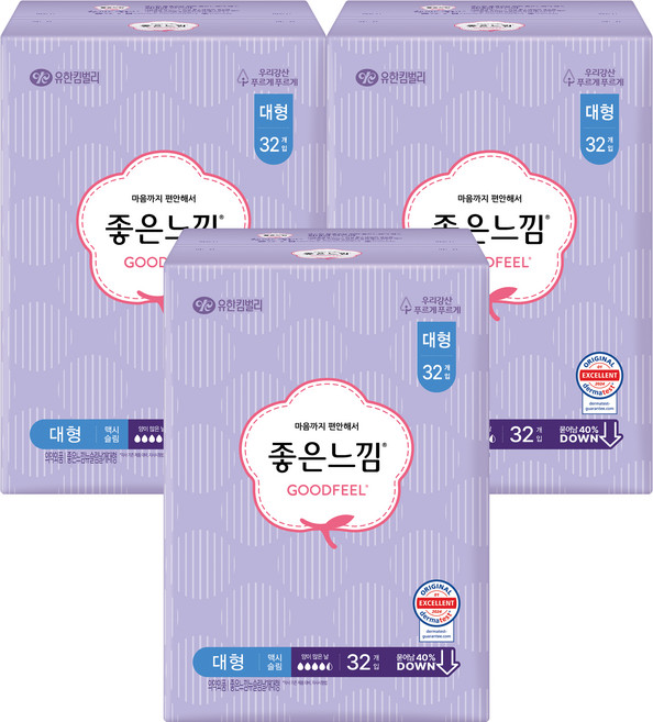 좋은느낌 오리지널 맥시슬림 생리대 날개형, 대형, 32개입, 3개
