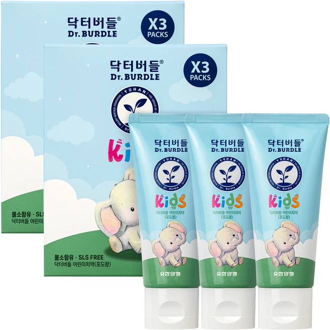 유한양행 닥터버들 어린이 치약 포도향, 60g, 6개 - 쿠팡
