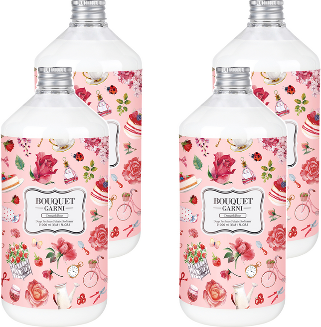 부케가르니 딥퍼퓸 섬유유연제 다마스크로즈, 1L, 4개