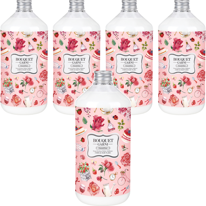 부케가르니 딥퍼퓸 섬유유연제 다마스크로즈, 1L, 5개